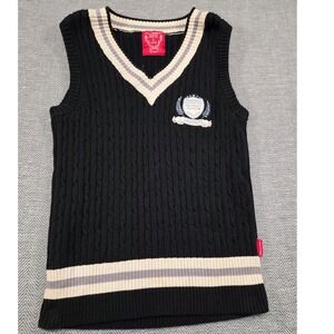 Outfitters Black Cable Knit Sweater Vest V-Neck Striped Preppy Crest Mens L